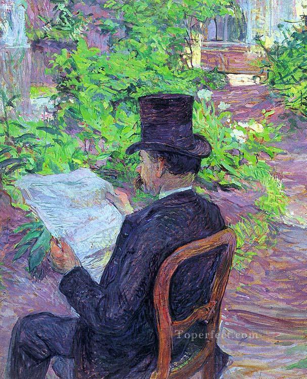 庭で新聞を読む欲望デオー 1890 年 トゥールーズ ロートレック アンリ・ド油絵